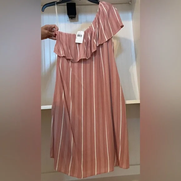 Le Kate | Rose Pink & White Vertical Stripped One Shoulder Dress | M | NWT - Picture 7 of 8